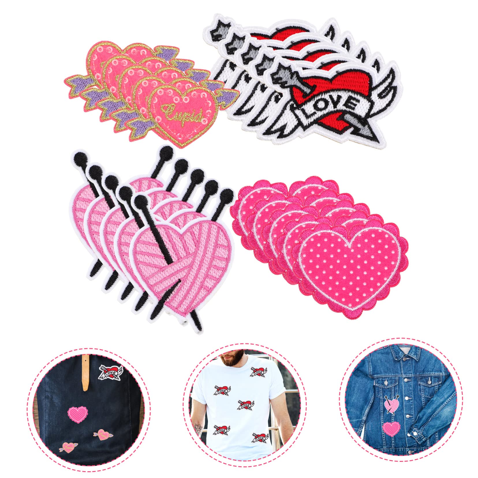 jojofuny 3 Set Patches Cuore Da Applicare Toppe Termoadesive Per Abbigliamento Decorazioni Fai Da Te Per Cucire E Riparare Vestiti Adatte Per Casa E Negozio 20 Pezzi * 3