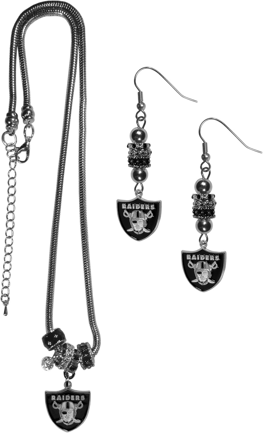 NFL Oakland Raiders Euro Bead Earrings & Necklace Set