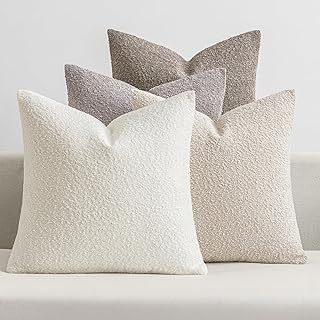 MIULEE Pack of 4 Decorative Textured Boucle Throw Pillow Covers 18x18 In...