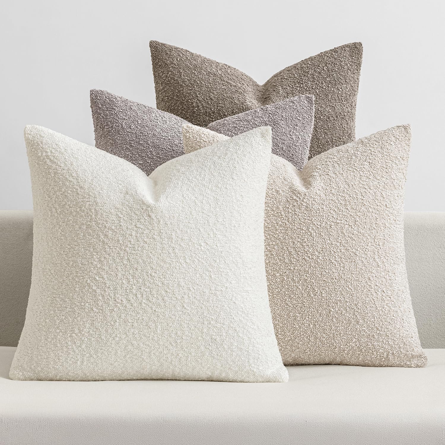 MIULEE Pack of 4 Decorative Textured Boucle Throw Pillow Covers 18x18 Inch Neutral Accent Solid Pillow Cases Soft Couch Cushion Covers for Modern Farmhouse Boho Chair Sofa Bed Livingroom Home Decor
