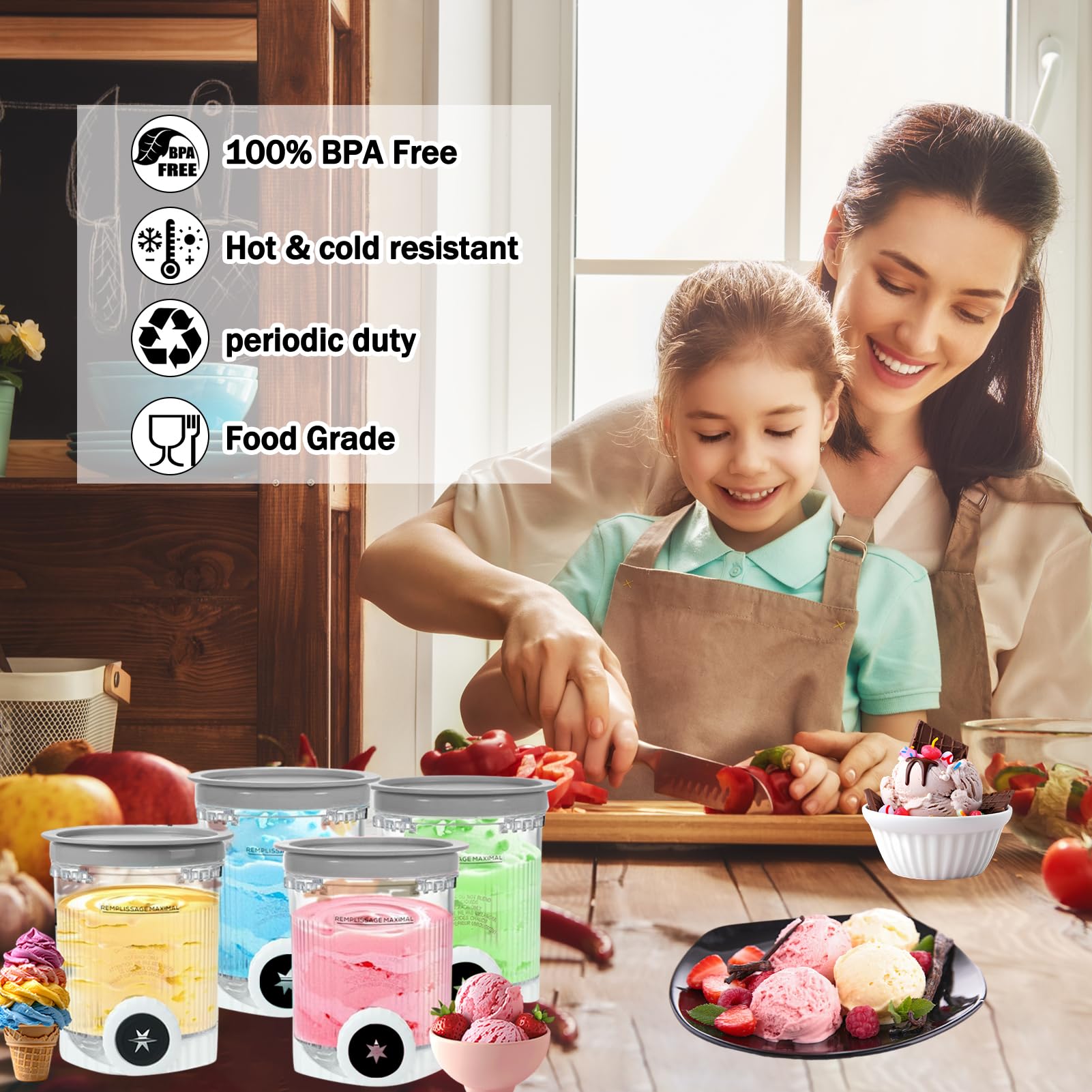 HAIWILL Lot de 4 pièces de rechange pour récipient Ninja Swirl NC701EU 480 ml, sans BPA, passe au lave-vaisselle, compatible avec les récipients Ninja Creami Swirl, pour accessoires de sorbetière