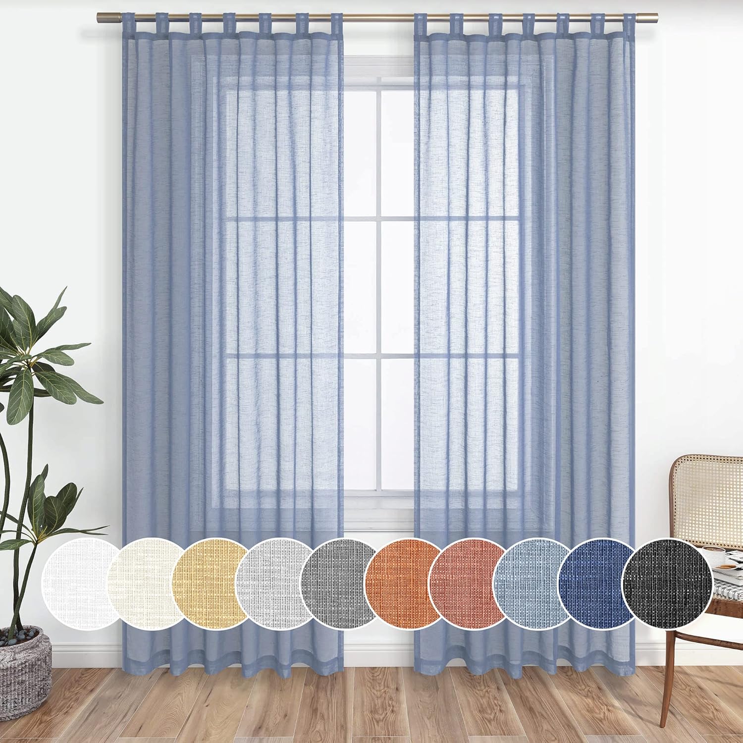 KOUFALL Dusty Blue Sheer Curtains 84 Inch Length for Living