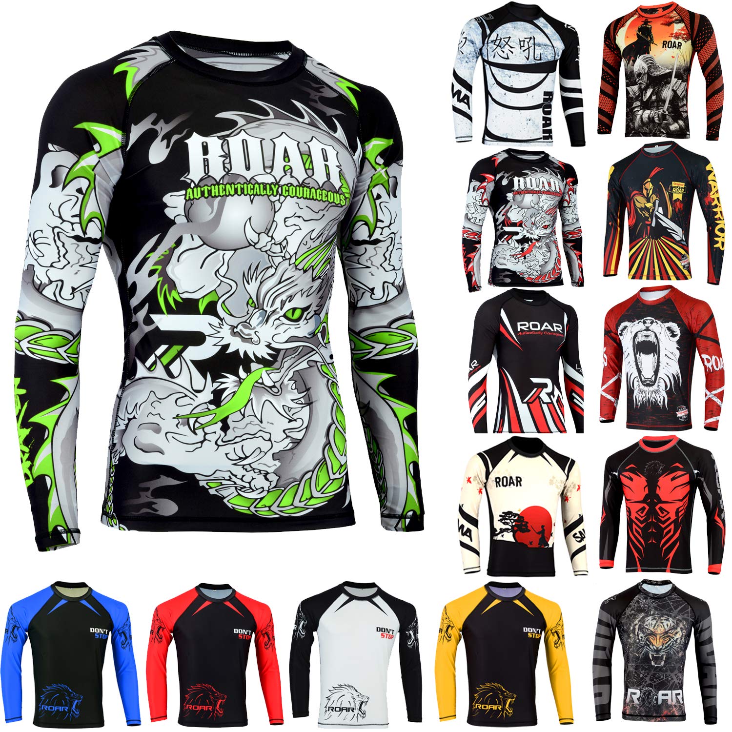 AKRON MMARoar MMA Rash Guards UFC Fight Training BJJ Grappling No Gi Wear Branded (Darken Green, Small)