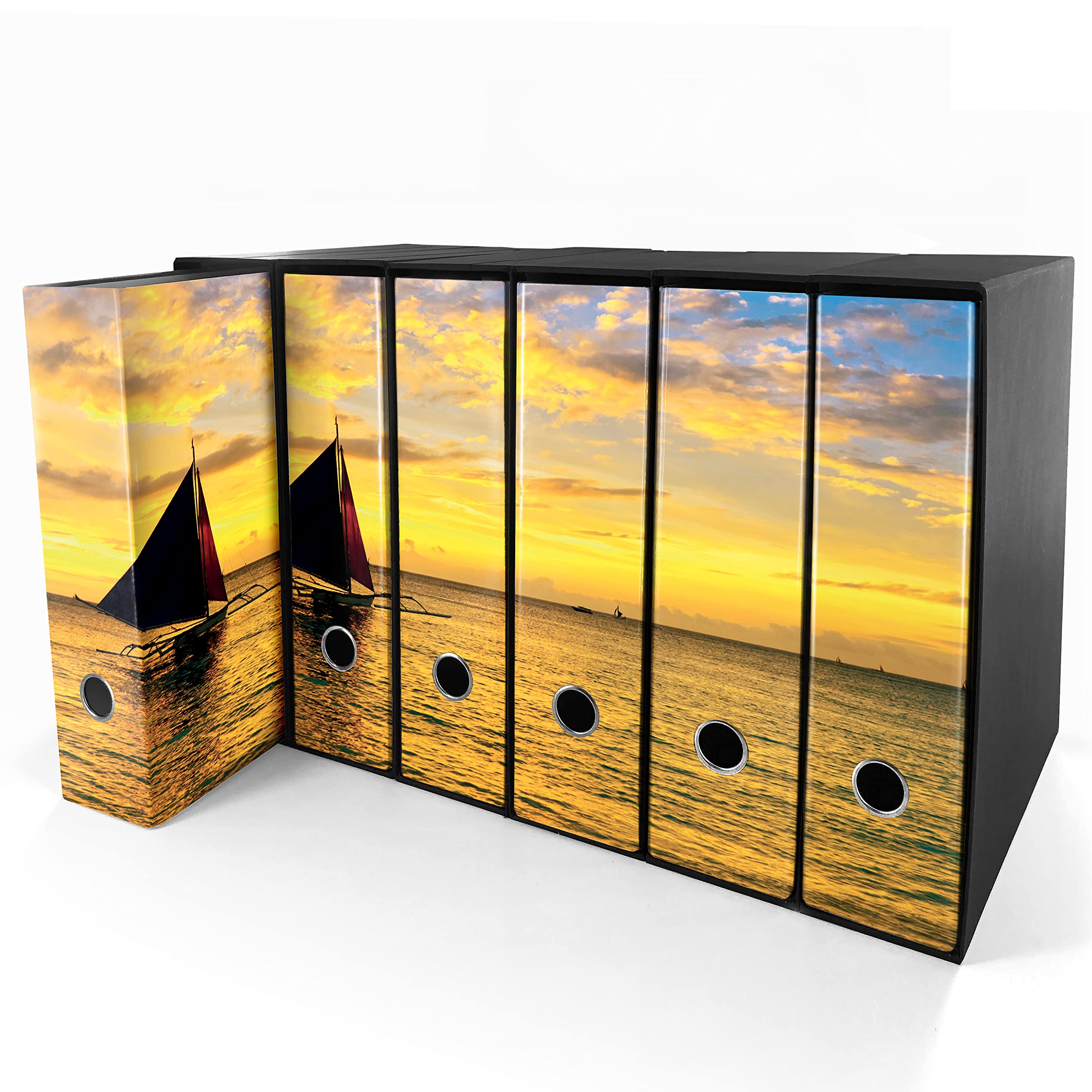 Set da 6 raccoglitori ad anelli - BARCA al TRAMONTO (H31 cm con 2 anelli)