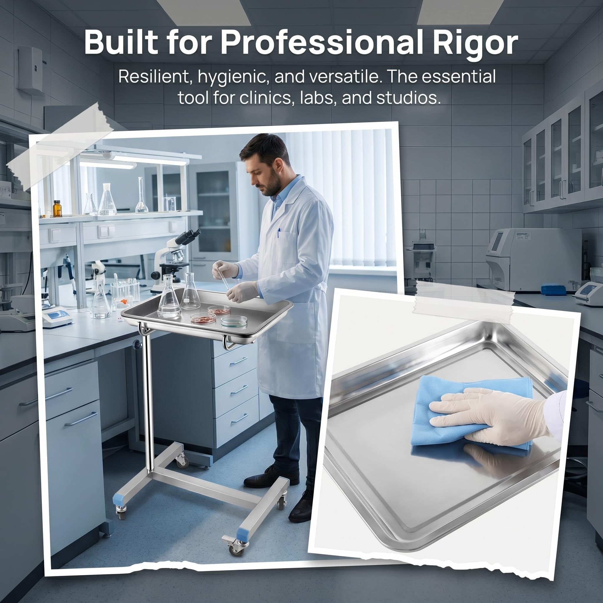 Carrello da Laboratorio Medico, Carrello Mobile a Palo Singolo con Base Zavorrata a H E Ruote Universali Silenziose a 360°, Altezza Regolabile 78-128 Cm, capacità di Carico 15-25 kg