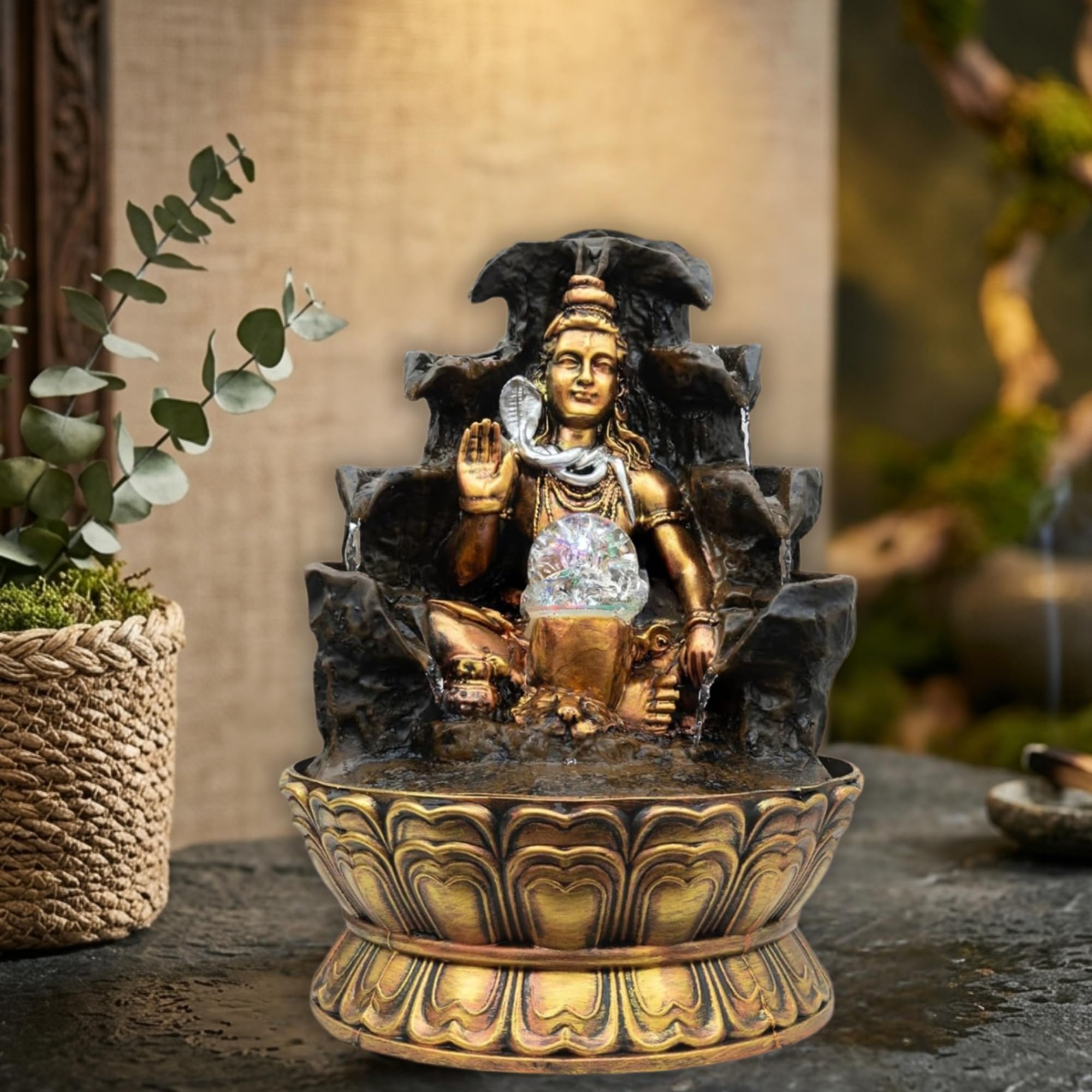 Lord Shiva Decorative Water Fountain 16 Inch Height | Mahadev Indoor Tabletop Fountain with LED Light | Shiv Ji Murti for Home, Office & Pooja Room | Spiritual Home Decor Showpiece-image-32