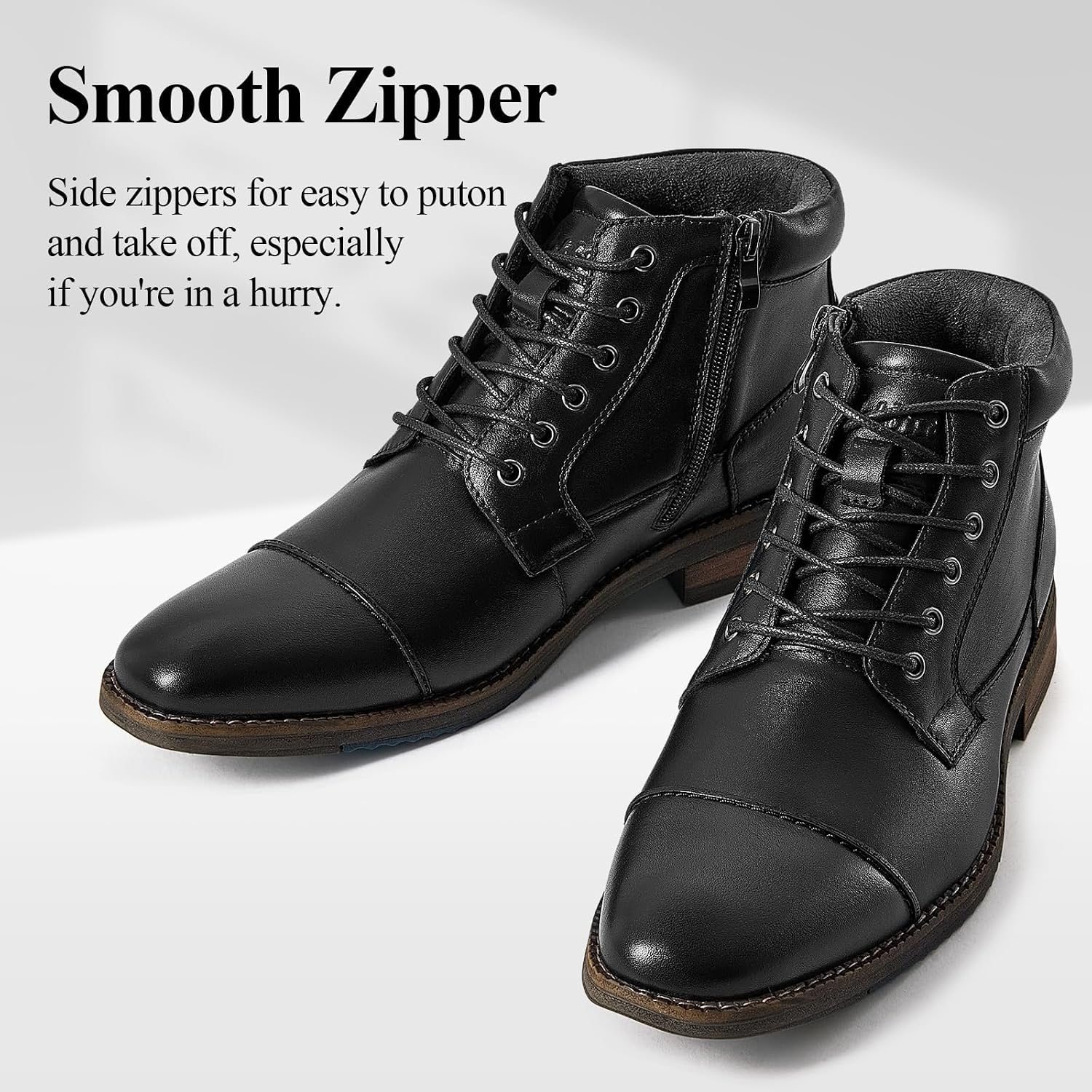 Arkbird Men's Dress Boots Genuine Leather Cap Toe Ankle Boot with Side Zipper for Casual Business Formal Wear