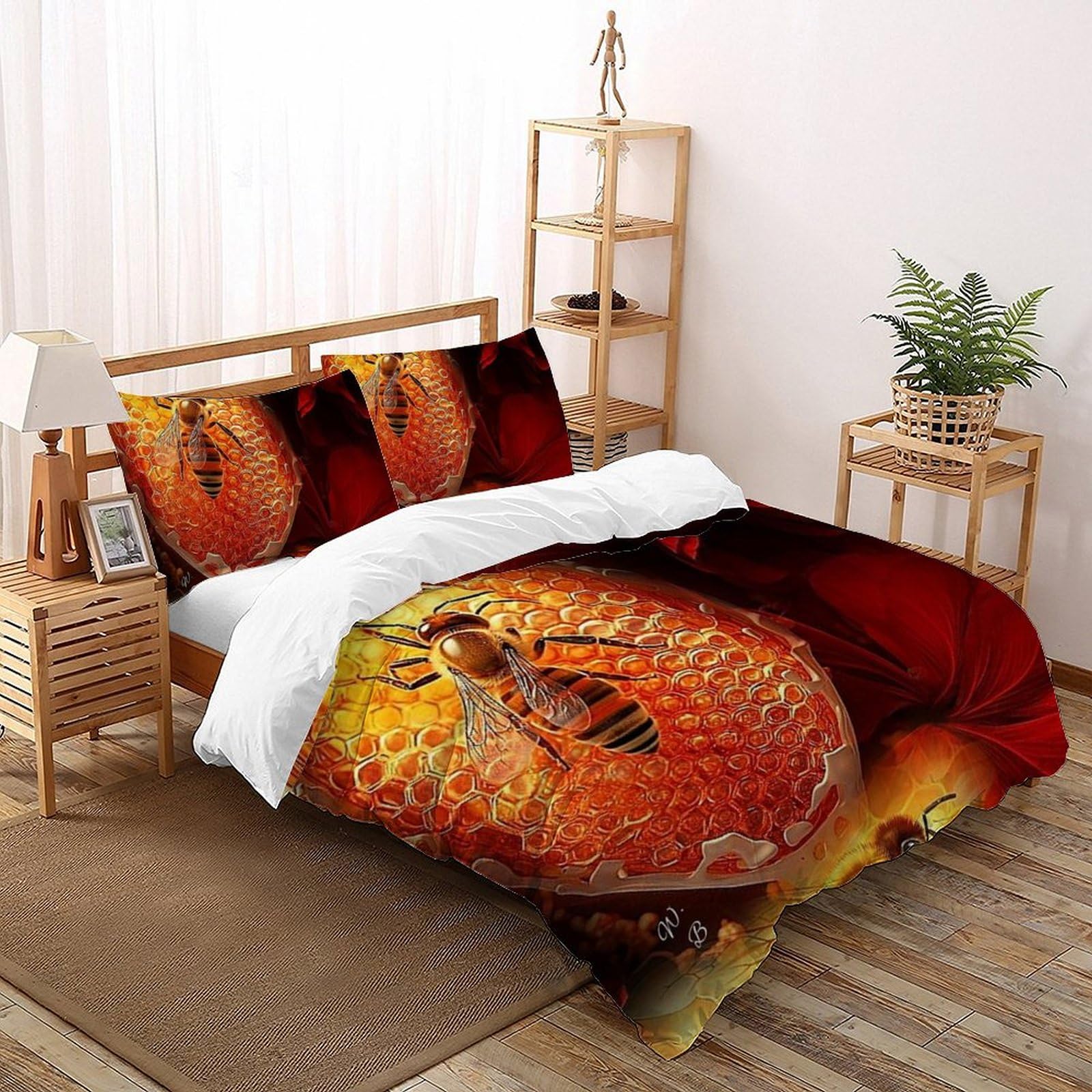 Housse de couette abeille 220x240 cm en microfibre avec 2 taies d'oreiller