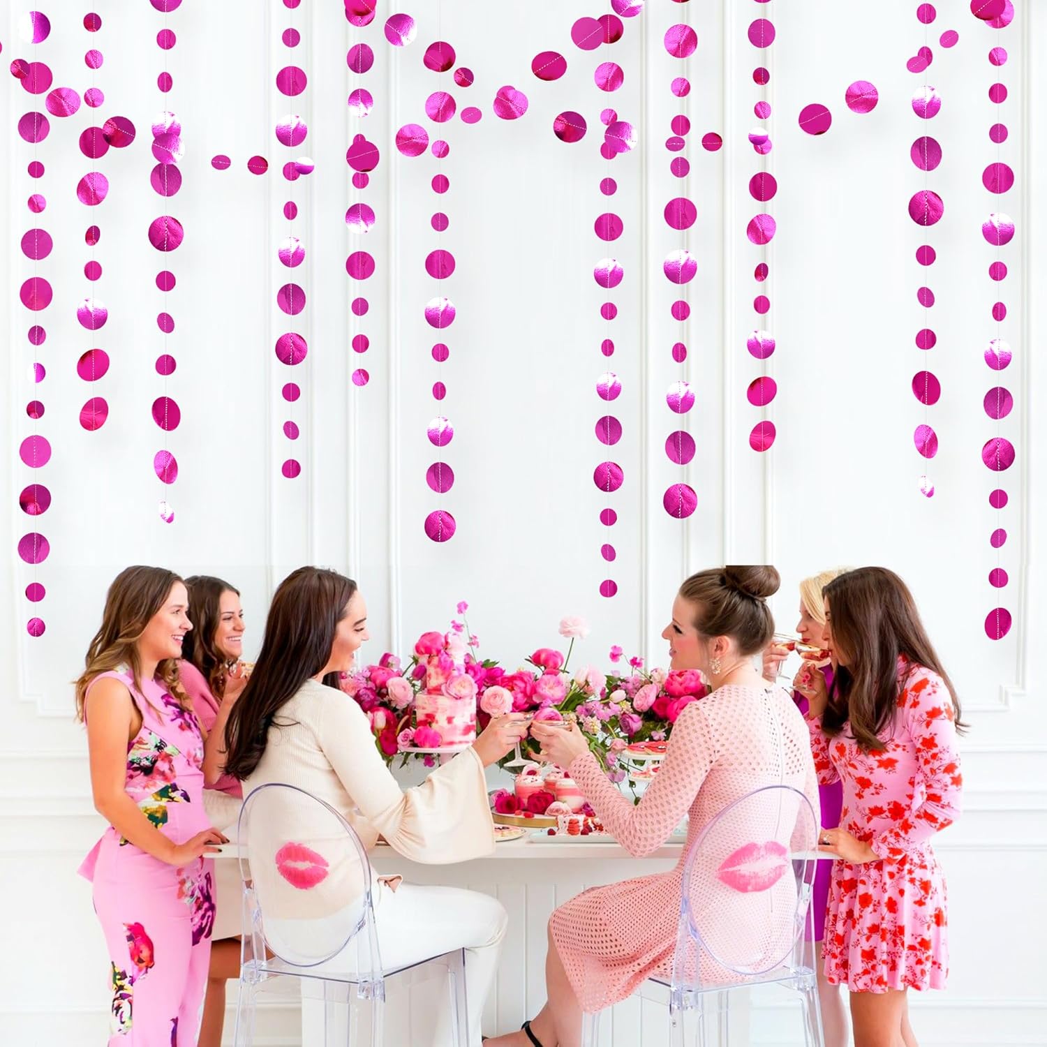 Hot Pink Party Decorations Circle Dots Garland Metallic Rose Pink Hanging Paper Polka Dots Streamer for Bachelorette Birthday Engagement Wedding Bridal Shower Anniversary Baby Shower Party Supplies - Image 6