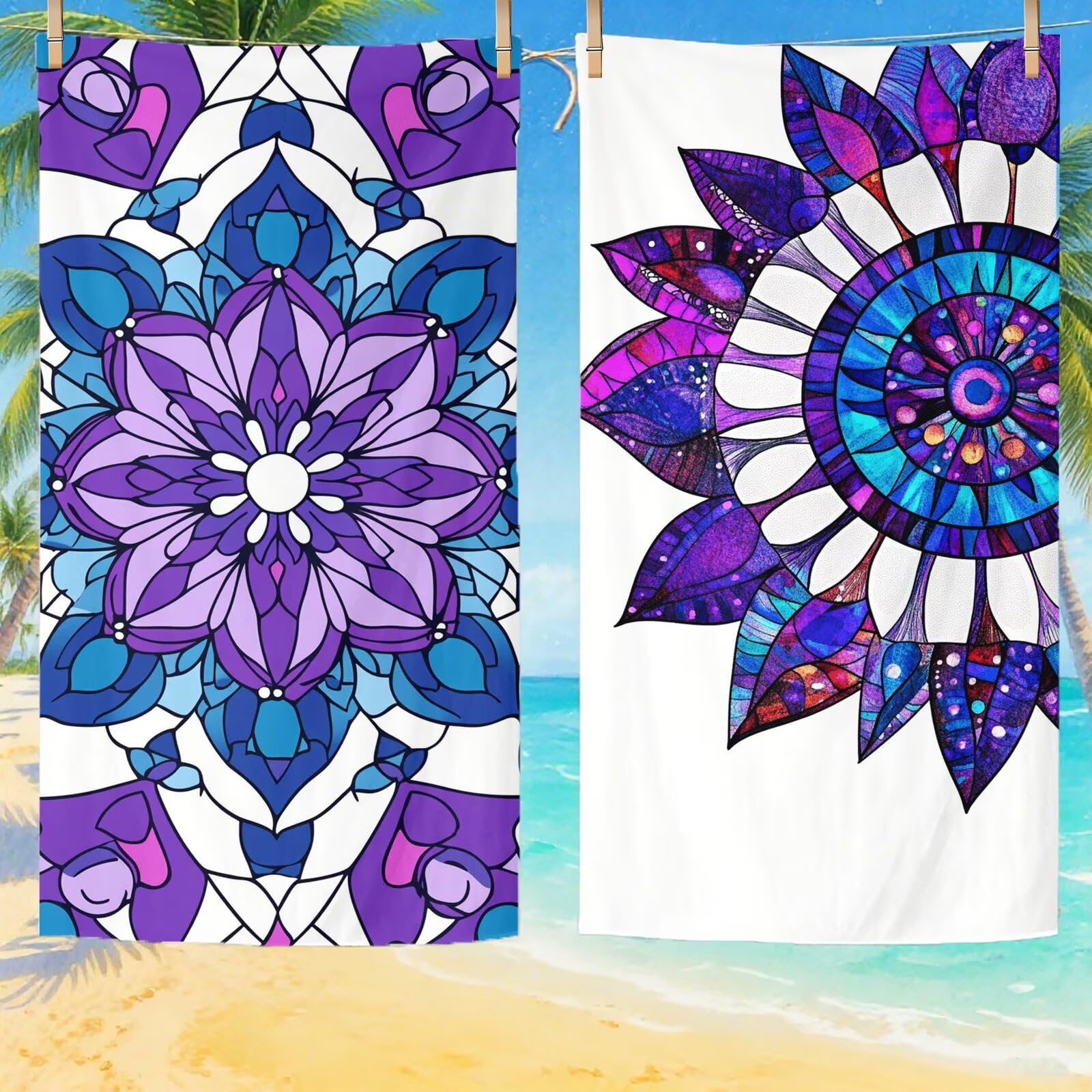 Serviette de Plage XXL 100x200 cm,Mandala Serviette Plage Microfibre avec Séchage Rapide, Anti-Sable, Absorbante Fonction Design pour Vacances Piscine Pique-Nique Voyages Yoga, Cadeau Femme Q-361