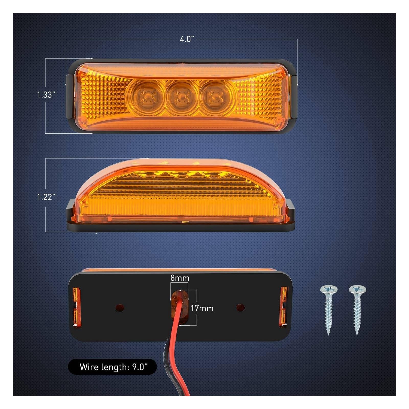 DEHIWI Lámparas incandescentes 24V 3,9 Pulgadas 3 LED Camión Remolque Luz Ámbar Delantero Trasero LED Marcador Lateral Luces Indicador De Liquidación Lámpara Impermeable 2 Uds
