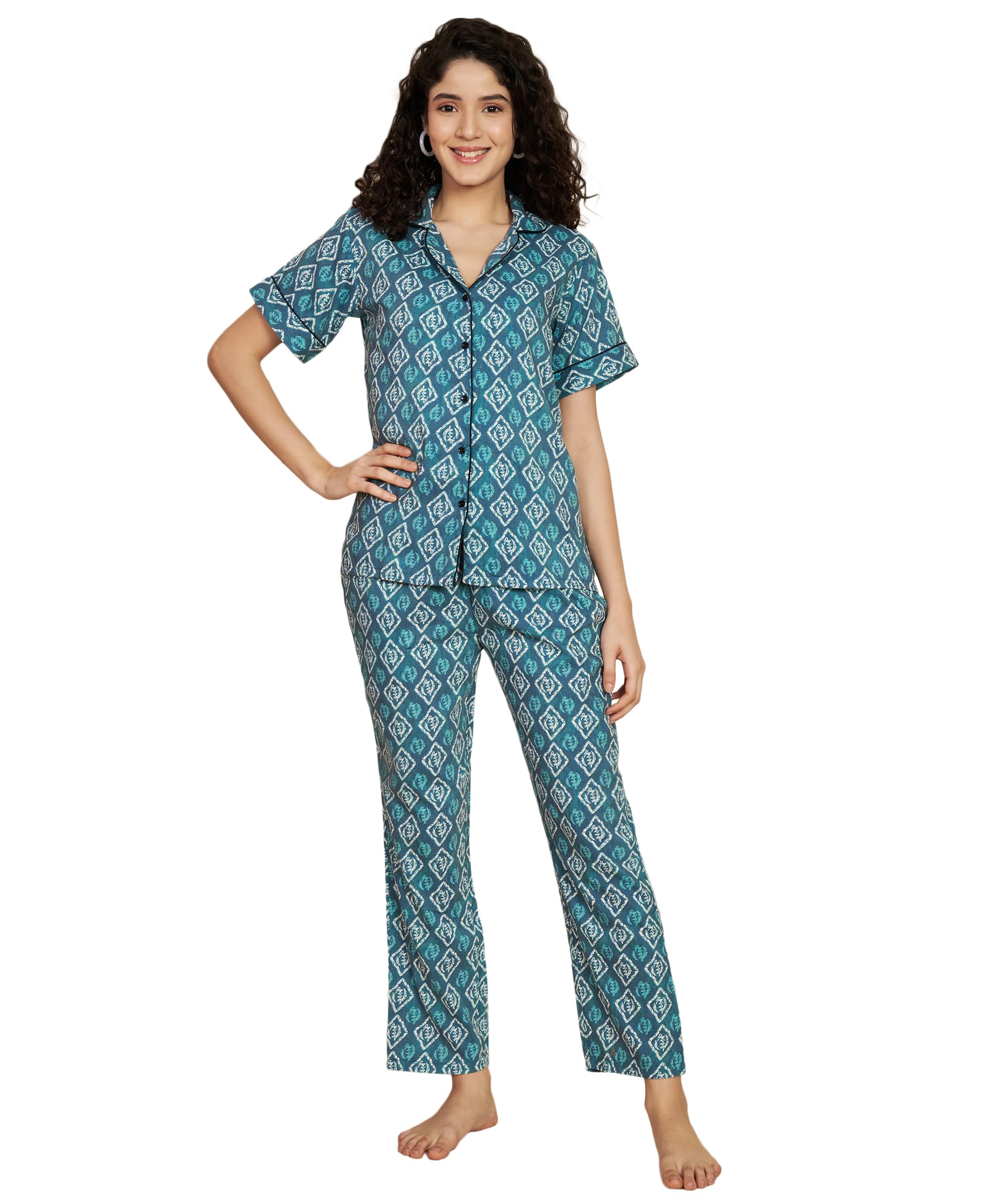 Women Pure Cotton Ethnic Printed Night Suit
