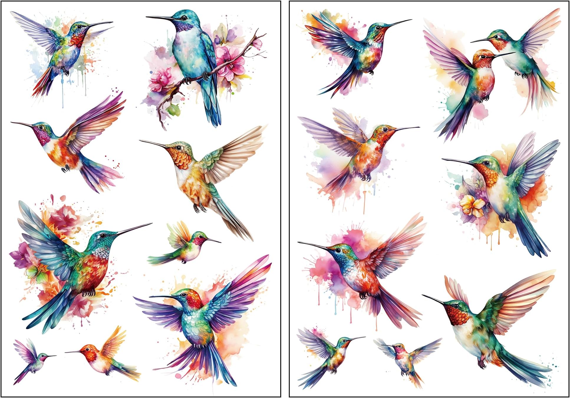 Everjoy Realistic Watercolor Hummingbirds Temporary Tattoo Stickers - Waterproof Fake Tattoos for Women and Girls