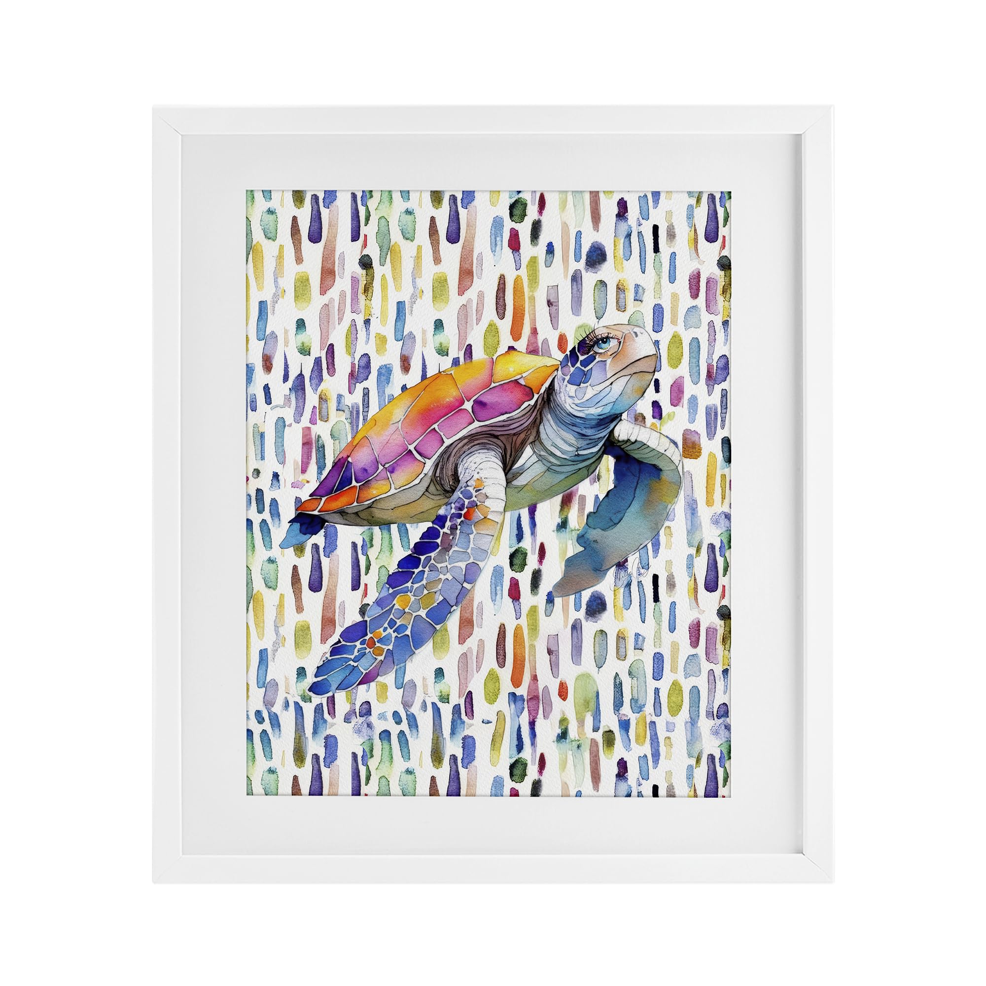 Stupell Industries Vibrant Turtle Watercolor Dots 'Turtle On Colorful Dots', Framed Print Under Glass, White, 17 X 21 Inches, Easy To Hang And Sturdy, Made In Usa, By Shelly Craig