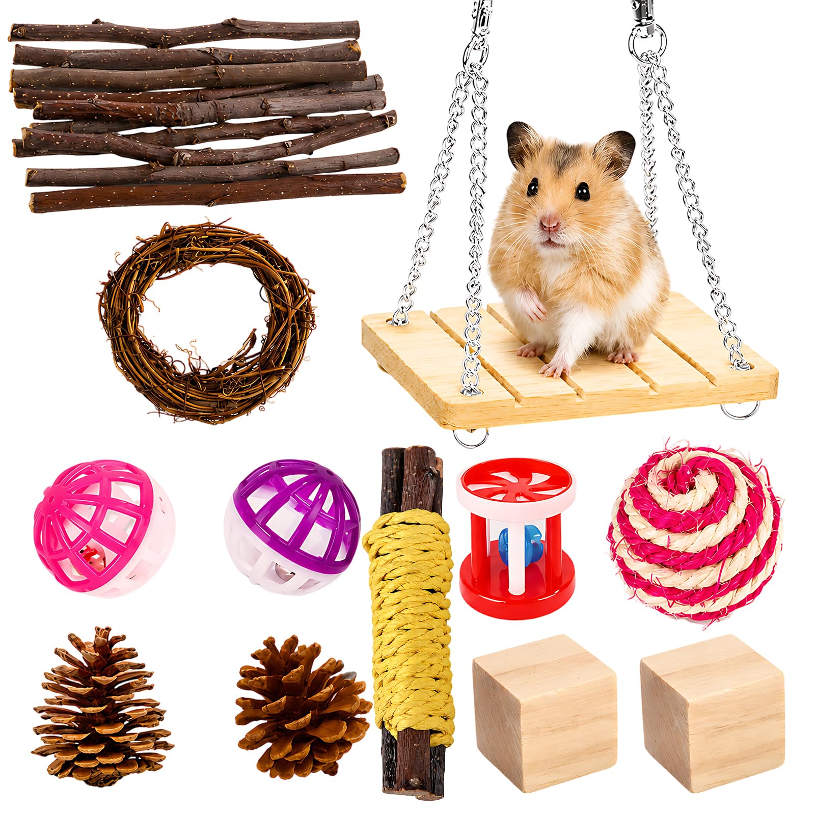 Hamster Cage Accessories, Hamster Accessories, Hamster - Deluxe Complete Habitat Starter Set with Exercise Wheel, Hideout House and Chew Blocks for Small Pets (colour)