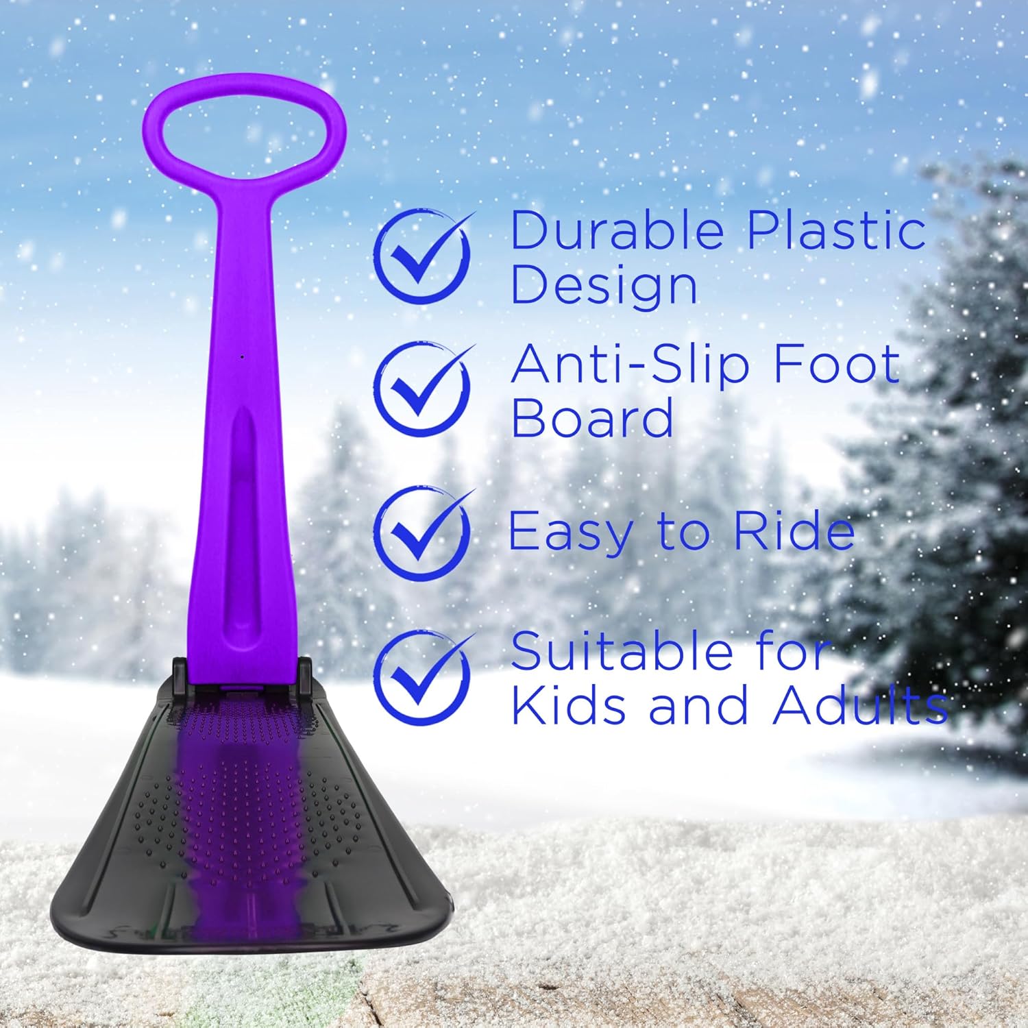 Slippery Racer Kid's Lightweight Compact Foldable Cold Resistant Downhill Outdoor Winter Ski Scooter Snow Sled for Children 4 Years and Up (Purple, 2)