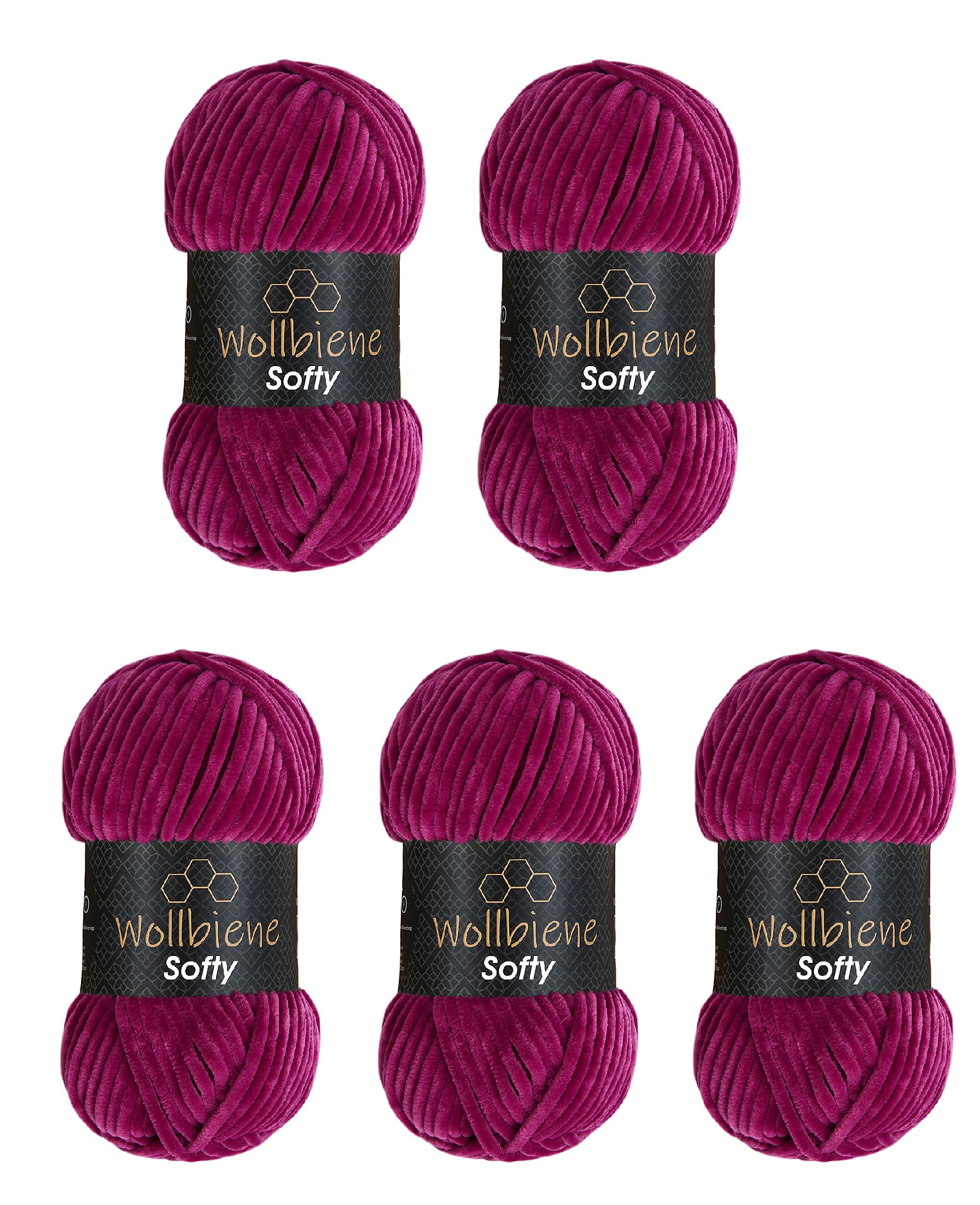 Wollbiene Chenille Wool, Super Bulky Crochet Yarn, Berry 85, 500g, 600m