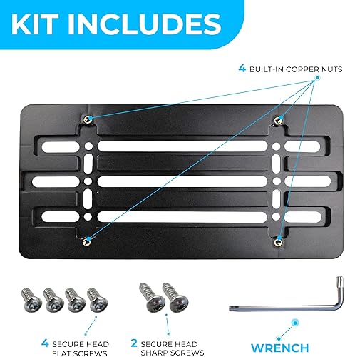 Miniatura 4 de Soporte de placa frontal compatible con Chevrolet 2000-2025, incluye kit de montaje con 6 tornillos y llave, soporte de placa duradero para
