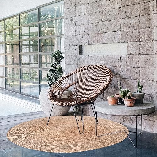 Miniatura 2 de Alfombra trenzada de yute, redonda, natural, reversible, tejida a mano, ecológica, para dormitorio, cocina, sala de estar, entrada, 4 x 4, 6 x 6, 8