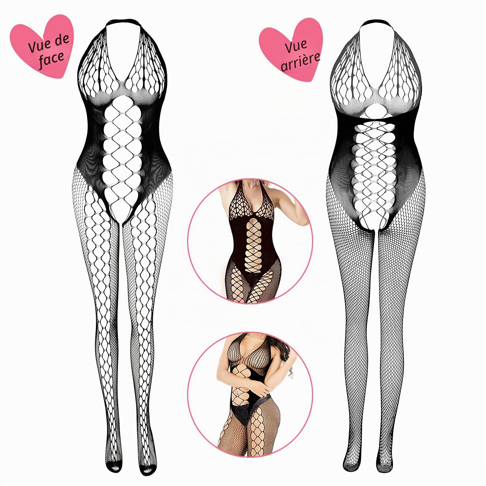 JDiction Lingerie en résille Pour Femmes Longue Combinaison en Maille Bas en Dentelle Sexy Babydoll Nightwear for Romantic Date Wearing(4 Pcs)