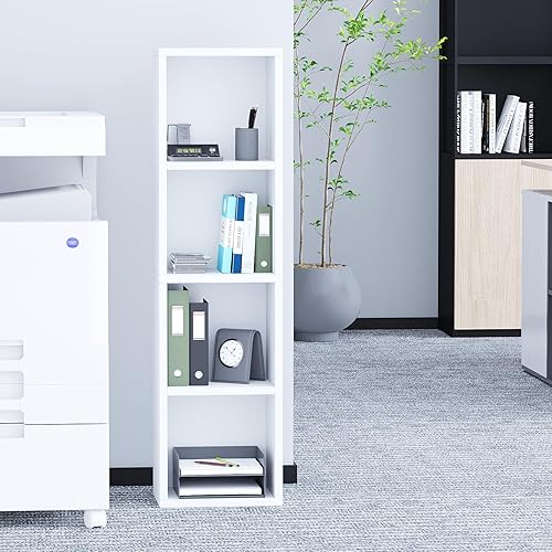 Miniatura 8 de Estantería y estantería abierta moderna de 4 niveles, estantes de almacenamiento de pie, estante de almacenamiento de cubo de madera para oficina en