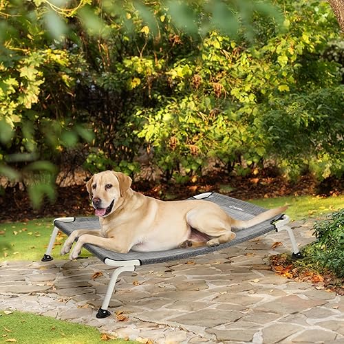 Miniatura 6 de Veehoo Cama elevada curvada y refrescante para perros, marco blanco, cuna elevada para exteriores, cama para mascotas a prueba de mordidas con malla