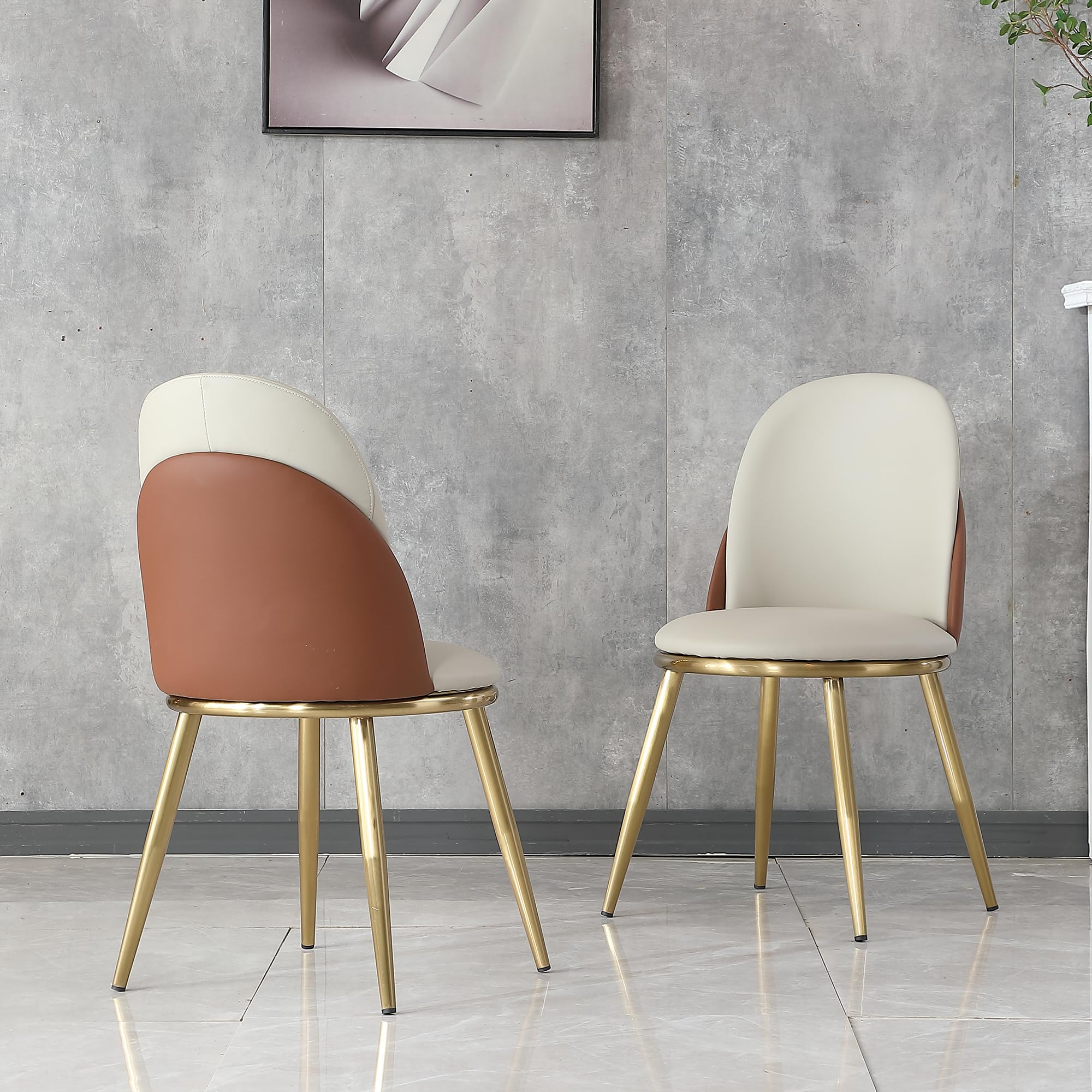 Dining Chairs Set of 2, Modern Comfy PU Leather Chairs with Stainless Steel Legs and Ergonomic Curved Backrest, Dinner Chair for Kitchen, Living Room,
