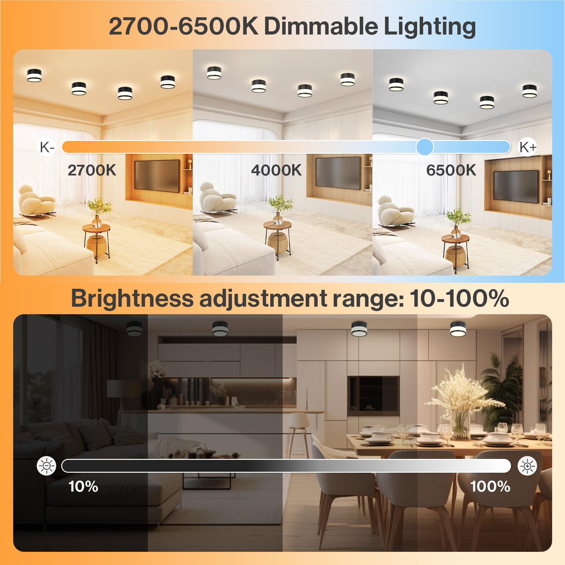 2x Faretti da Soffitto LED RGB Dimmerabile, IP65 Plafoniere Faretti led soffitto con telecomando APP, Plafoniera da soffitto 12W Nero 2700K-6500K, Piatto,Alluminio,230V,Rotonda,luce da bagno,Ø10,9cm