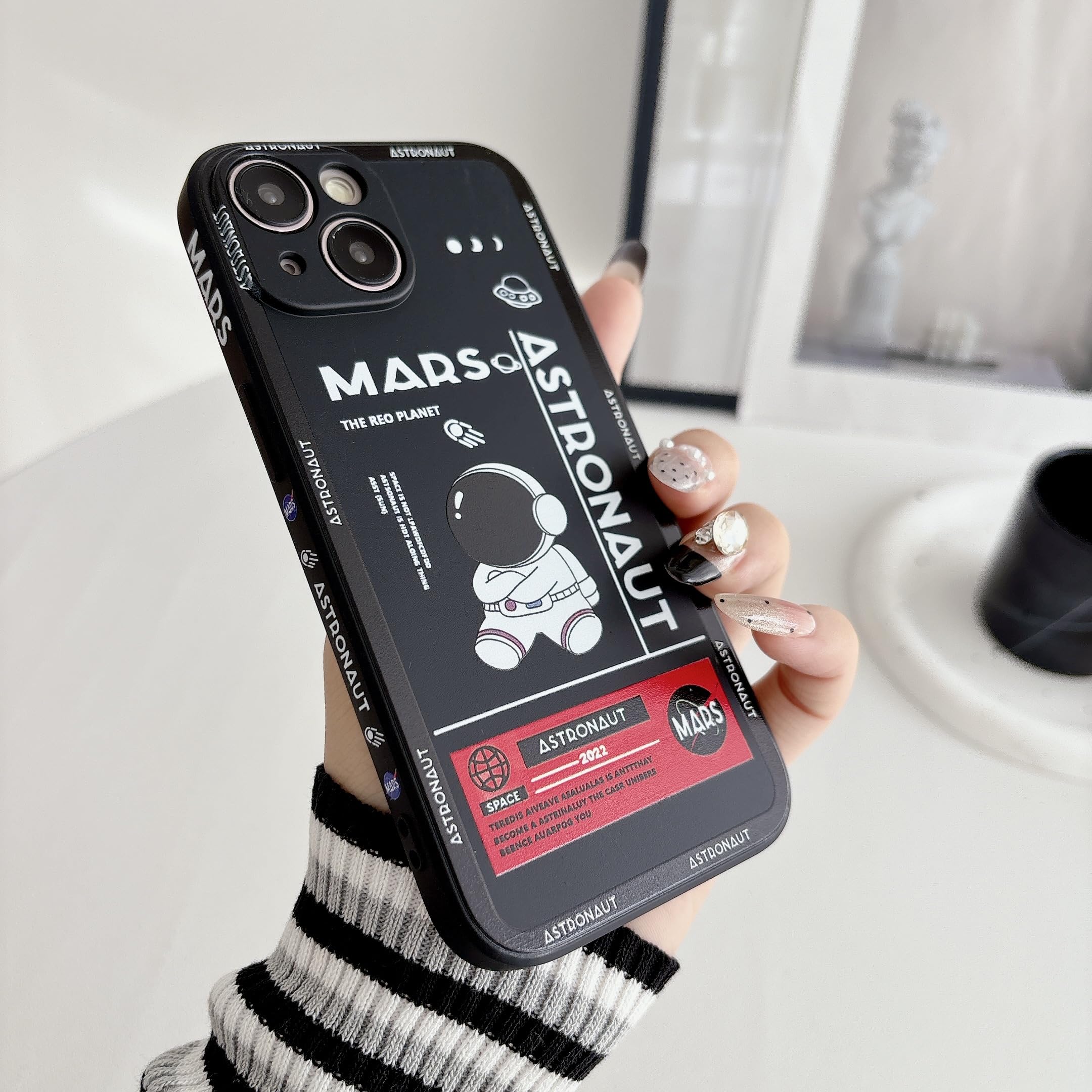 Yonds Queen for iPhone 14 Plus Cute Case, Cool Cartoon Astronaut Space Mars Rocket Design Stylish Bumper TPU Rubber Protective Anti-Slip Shockproof Fashion Case(Black, iPhone 14 Plus) — view 3