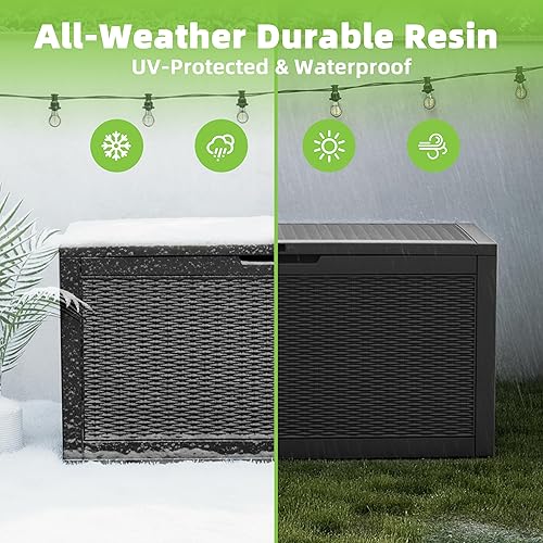 Vista 11 de EasyUp Caja de almacenamiento para exteriores de 230 galones, impermeable, resistente a los rayos UV, con varilla hidráulica, estabilidad reforzada