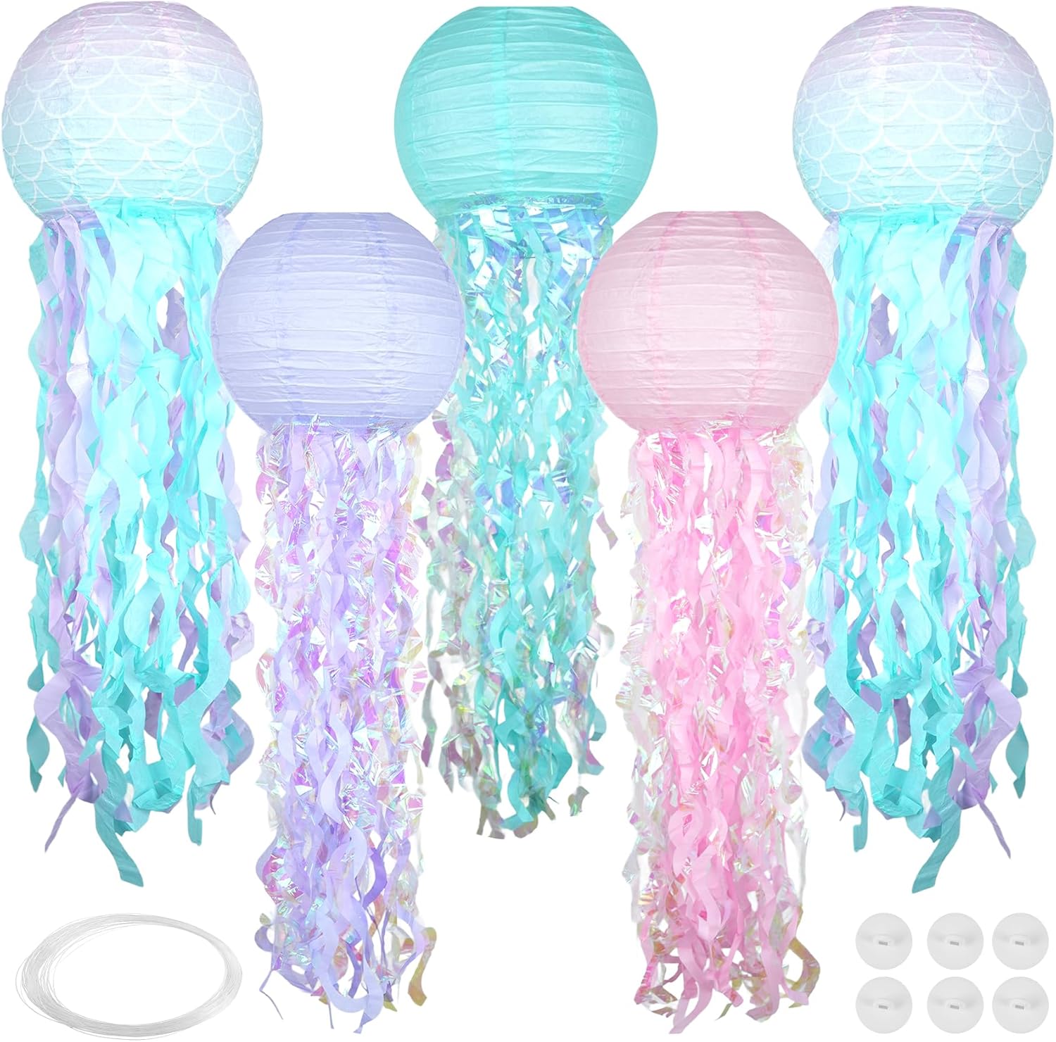 Jellyfish Decor, Paper Lanterns with Mermaid Scales, Hanging Lanterns for Mermaid/Under The Sea Parties, Ocean Theme Classrooms, Beach Room Decor – Perfect Birthday Gifts for Women, Girls & Babies