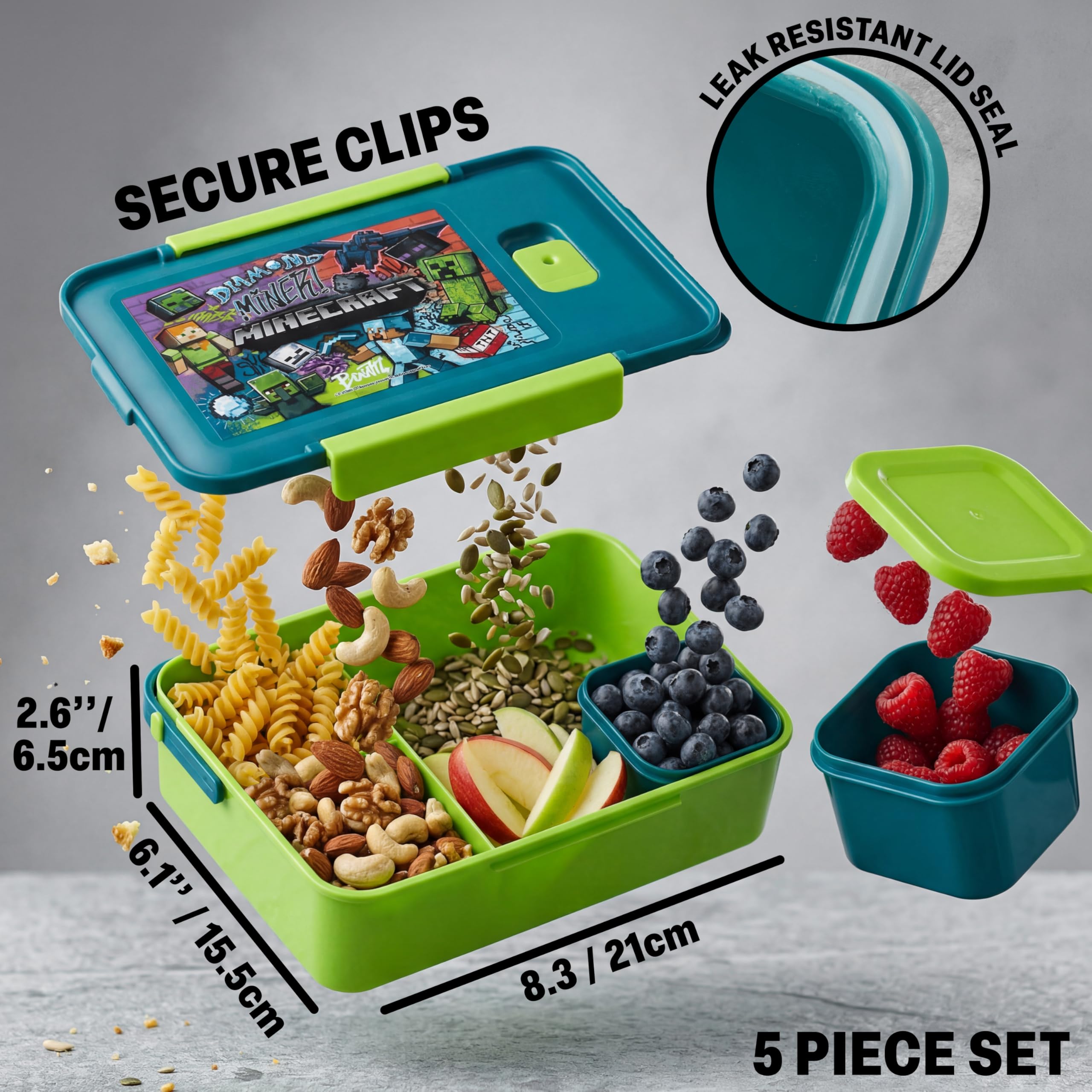 Get Trend Minecraft Sac Isotherme Repas Enfant Set, 3 Pcs Lunch Bag Isotherme, Bento Lunch Box et Sans BPA Gourde avec Paille, Avec Poigné et Fermeture Eclair, Cadeau Garcon (Multi Minecraft)