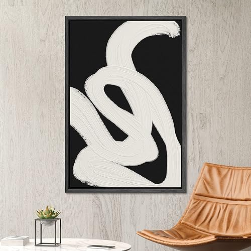 Miniatura 2 de SIGNWIN Lienzo enmarcado para pared, pintura blanca y negra, cintas geométricas en espiral, formas abstractas, ilustraciones, arte decorativo
