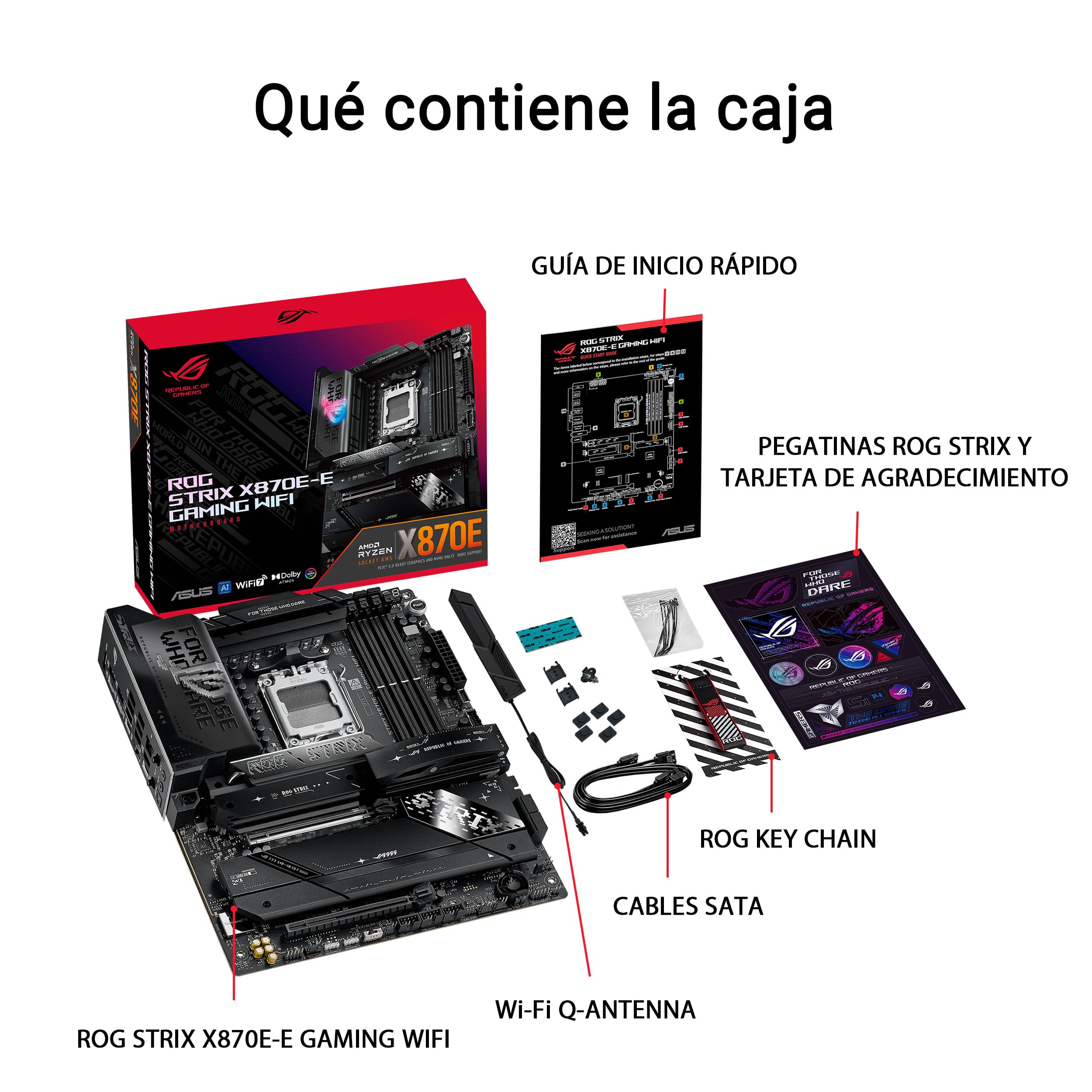 ASUS ROG Strix X870E-E Gaming WiFi - Placa Base AMD ATX, 18+2+2 etapas de Potencia, DDR5, 5X M.2, PCIe 5.0 Compatible con GPU de última generación, WiFi 7, USB 20G con PD 3.0 de hasta 30 W