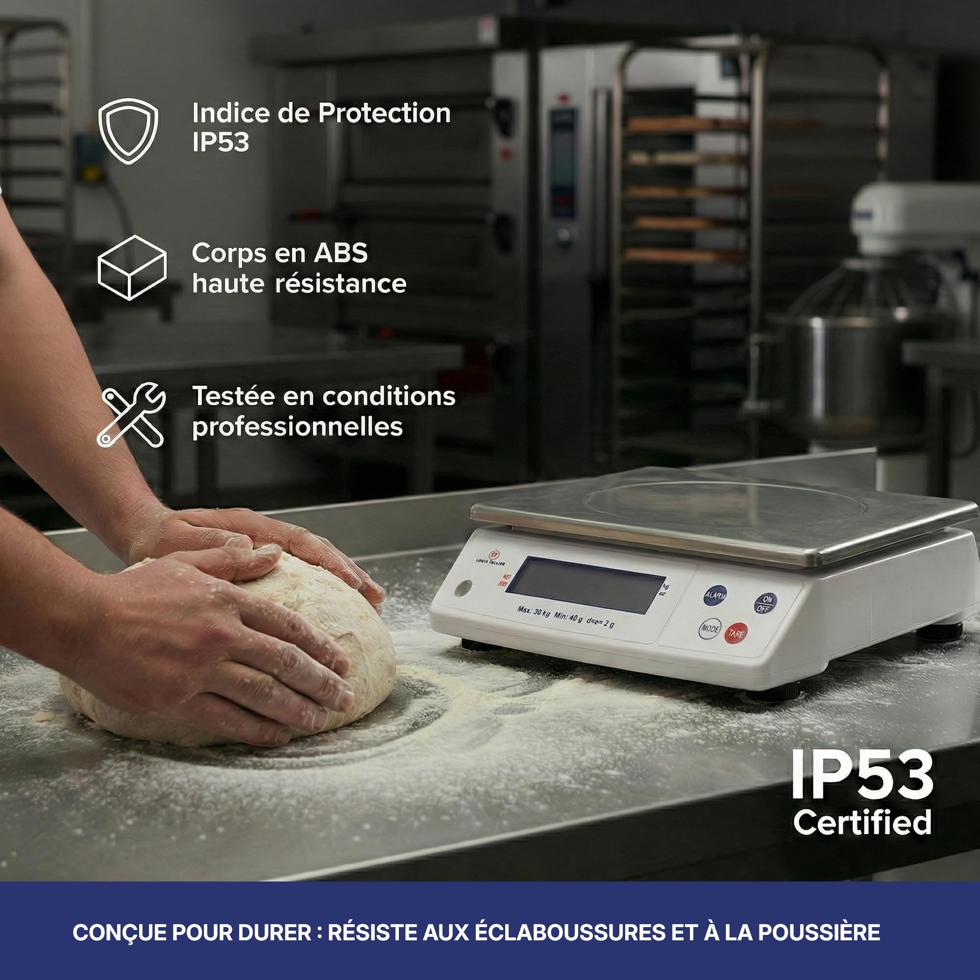 Louis Tellier - Balance électronique cuisine 30kg/2g IP53 + adaptateur