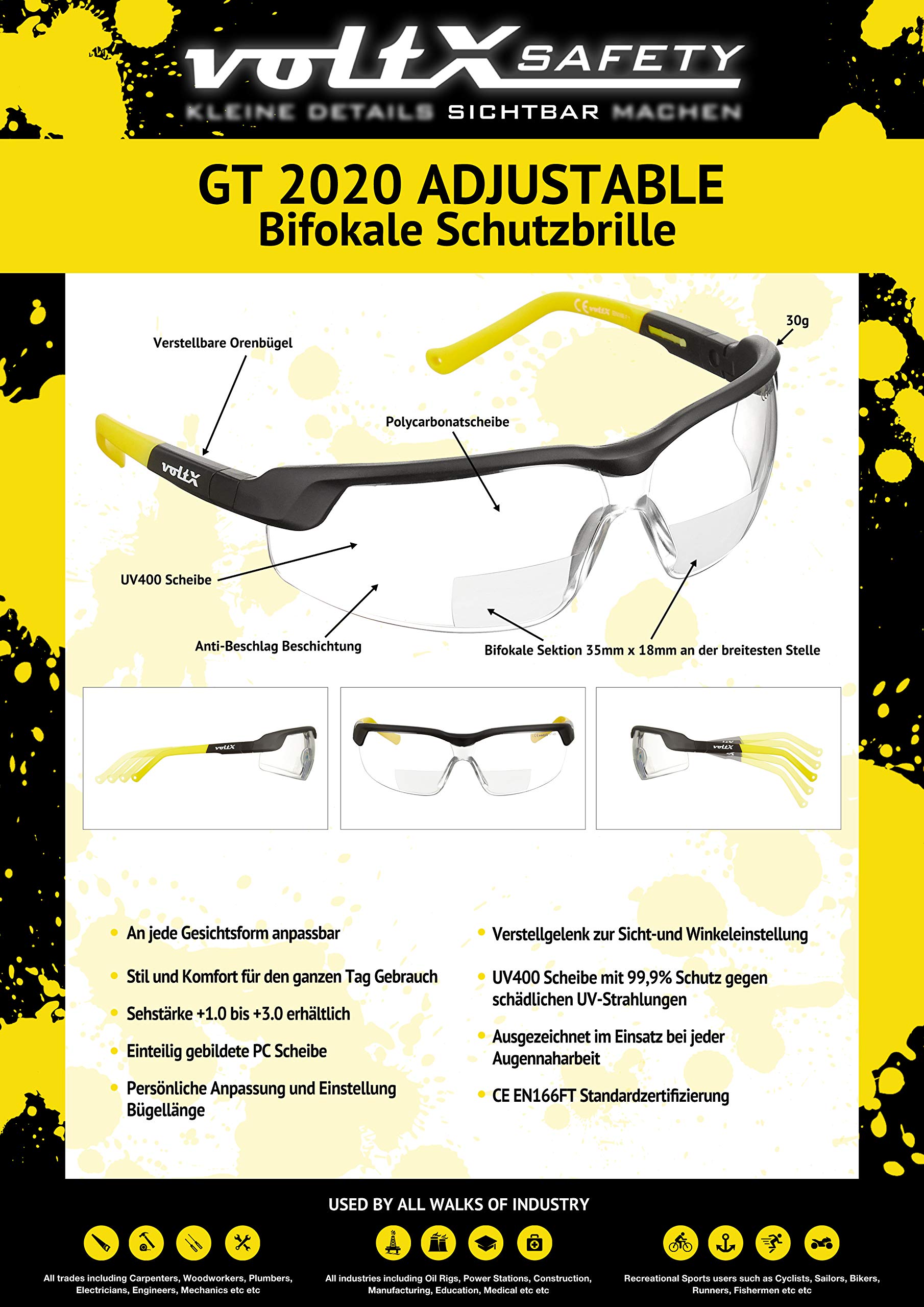 Lunettes De Sécurité Bifocales VoltX - Anti-Buée, UV400 - Réglables En Hauteur Et Longueur - Certifiées CE