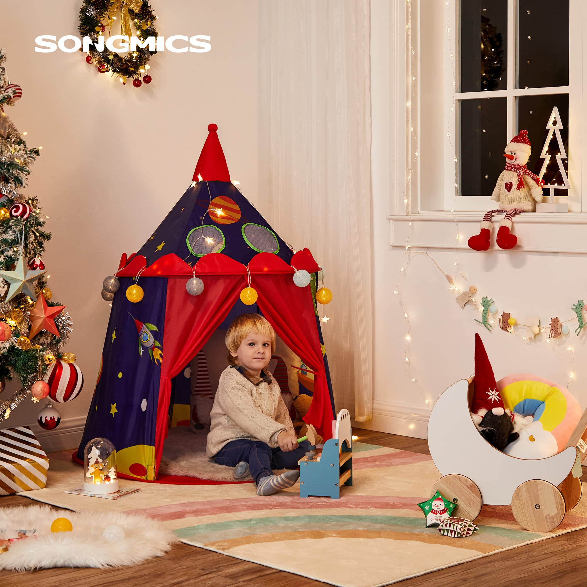 SONGMICS Tienda de Campaña Infantil, Carpa Infantil Plegable, Casa de Juegos para Interiores y Exteriores, Pop-up Portátil, Tienda con Bolsa de Transporte, Regalo para Niños, Azul LPT01BU