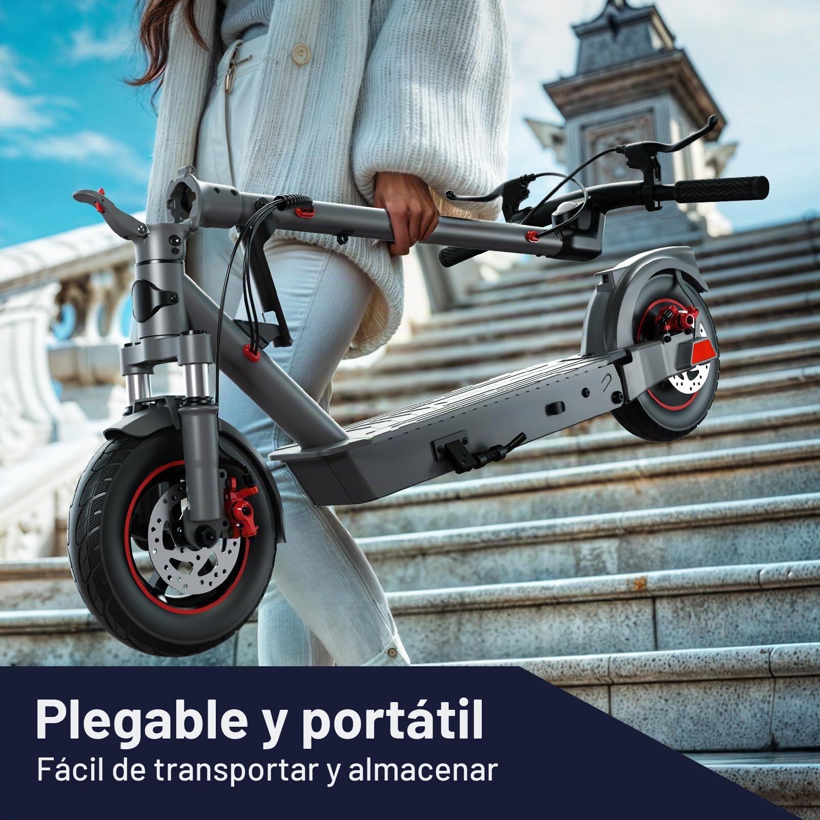 SISIGAD Patinete Eléctrico 10 Pulgadas Scooter Eléctrico Adultos con Suspensión y App, E Scooter 400W Motor 36V 10.4AH Batería 25 km/h Velocidad, Electric Scooter con Doble Freno y Amortiguador