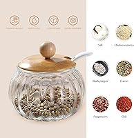 Vista 3 de Bodega de sal, recipiente de vidrio de 8 onzas / 8.5 fl oz con tapa de bambú, lindo tarro de condimento de calabaza, recipiente de almacenamiento