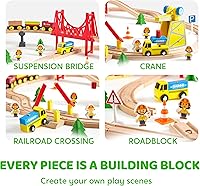 Vista 6 de 60PCS Wooden Train Set - Toy Magnetic Trains with Wooden Track Set for Kids Ages 3-8, Construction Crane Railway Set, Perfect Easter Birthday Gift
