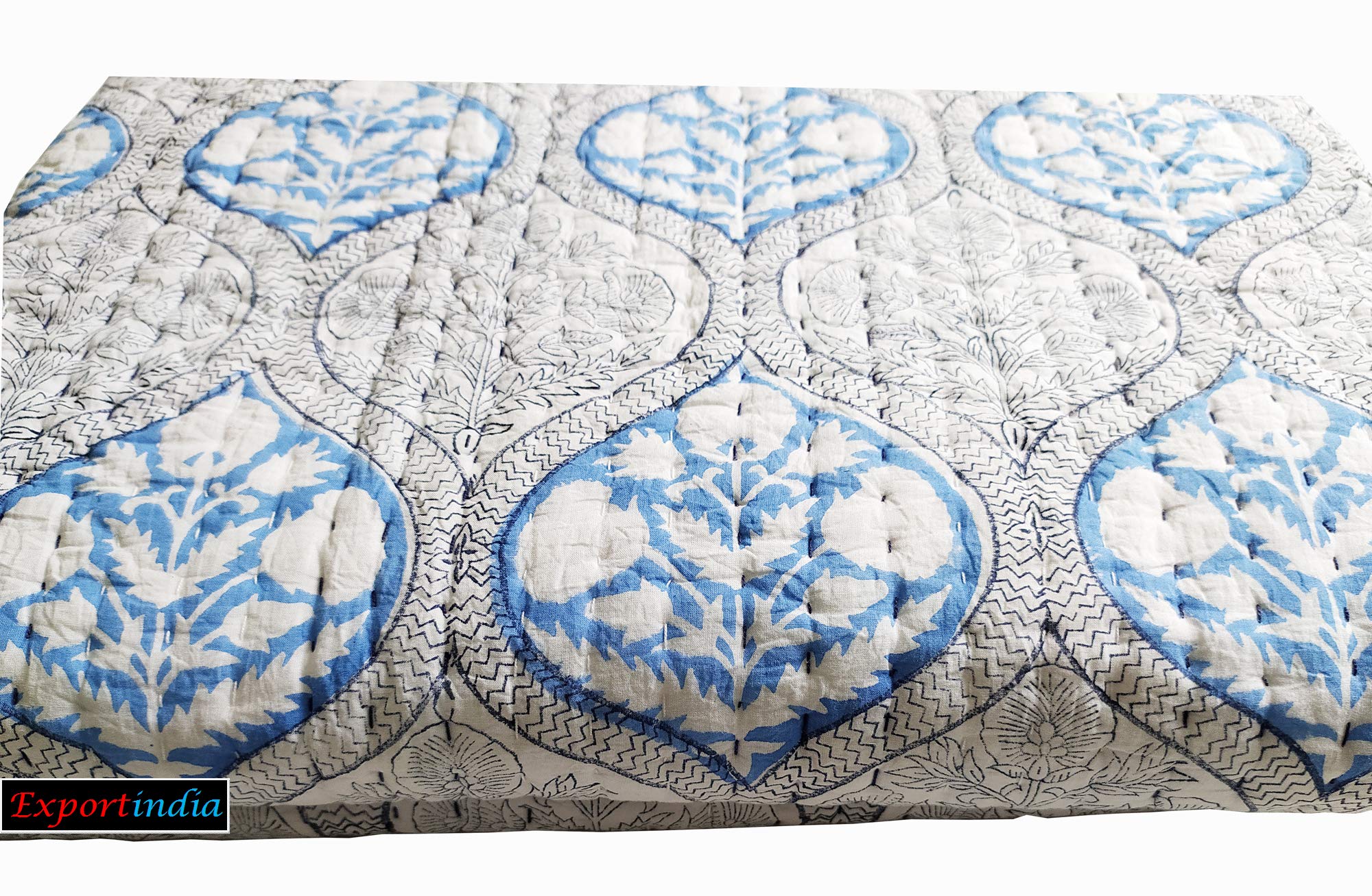 Exportindia Indian Quilted Bed Kantha Quilt Soft Lightweigt Bedspread Quilt Reversible Kantha Home Decor Quilt Rajai (Twin Size 60x90 Inch)