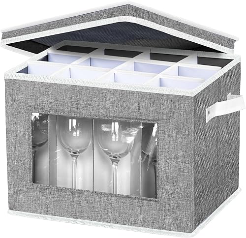 Miniatura 10 de homyfort Paquete de 2 estuches de almacenamiento para copas de vino, caja de almacenamiento de copas de vino con divisores, organizador de