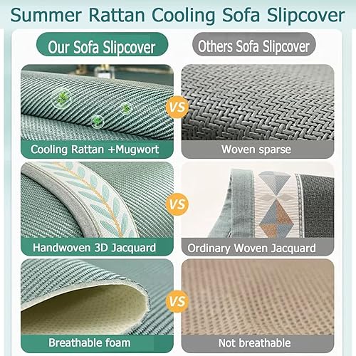 Miniatura 5 de Fundas de cojín de ratán de verano para sofá de 234 asientos, funda antideslizante de bambú transpirable para sofá seccional reclinable, protector