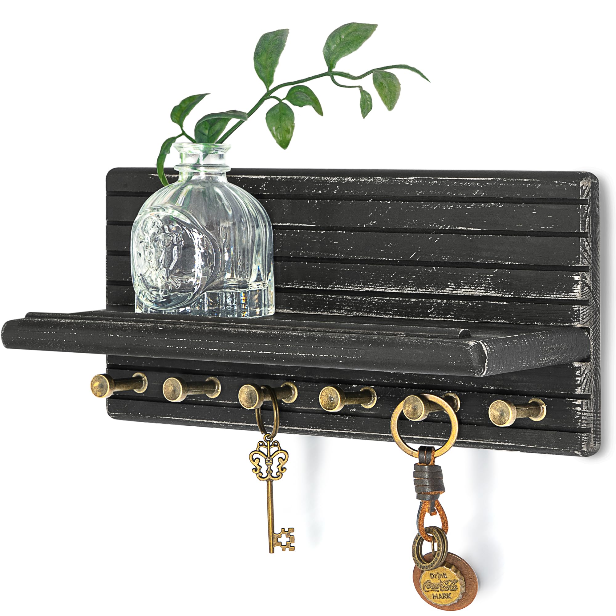 Rebee Vision Pine Key Holder Wall Mount for Home Decor, Old Black
