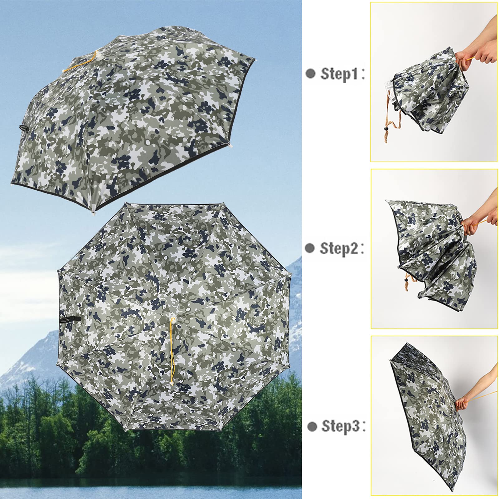 Grande cappello ombrello da pesca, pieghevole in vinile, parasole impermeabile, 120 cm, per pesca, escursionismo, spiaggia, campeggio e attività all'aperto.