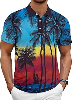 Hawaiian Golf Polo Shirts for Men Hawaiian Polo Shirts Premium Print Golf Top Moisture Wicking Dry Fit Soft Sports Tees