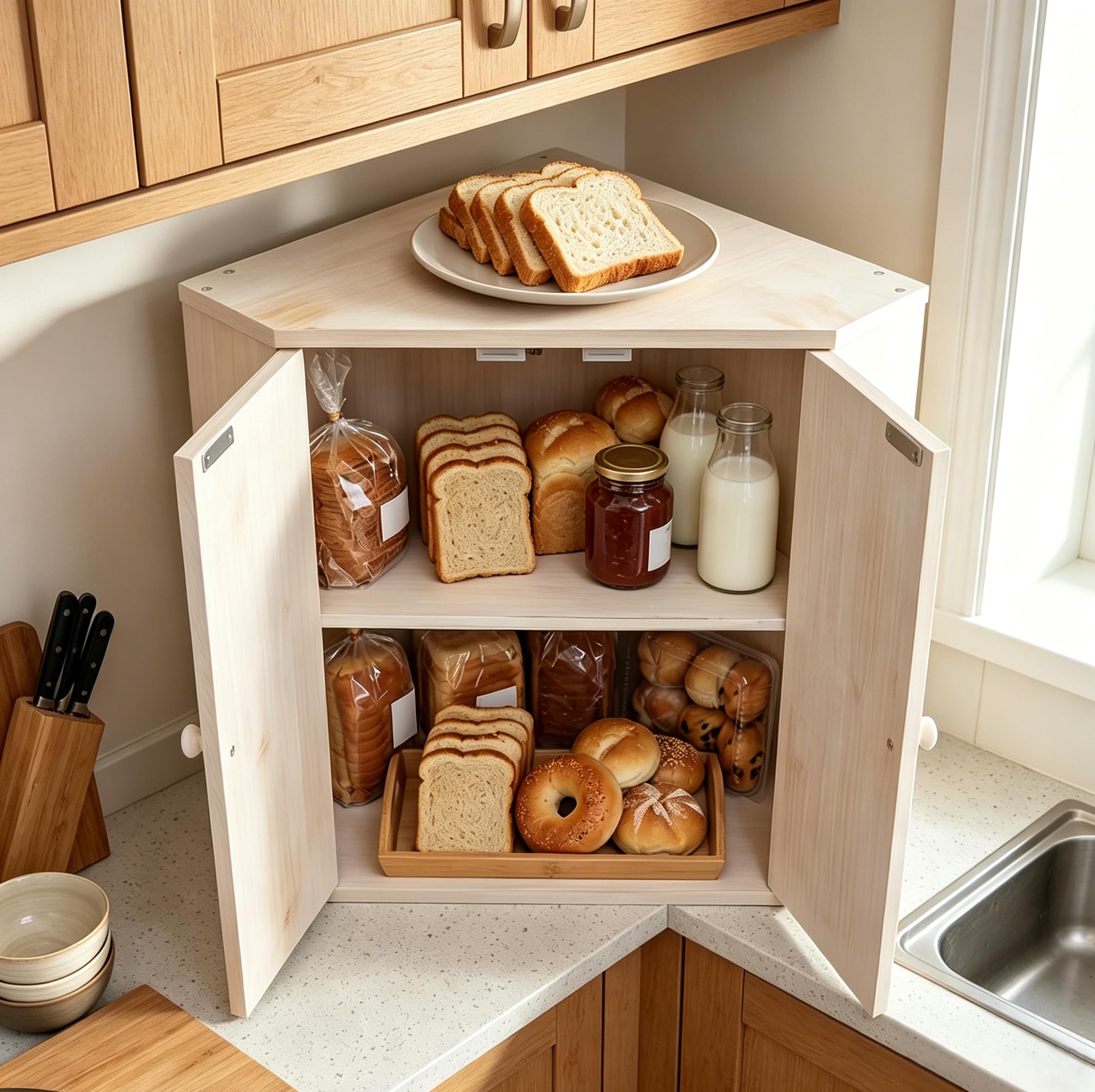 GIANTEX Panera de Madera de Esquina, 31x31x41cm, 2 Puertas