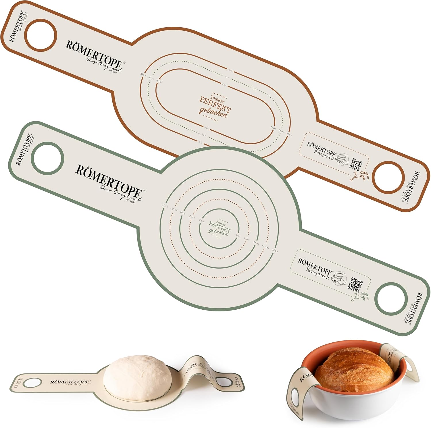 Römertopf Baking Mats, Set of 2, 58 x 16 cm, Made of Silicone, Round and Rectangular Baking Mats for Oven and Kitchen, Non-Slip, Heat Resistant up to 250 °C, Dishwasher Safe