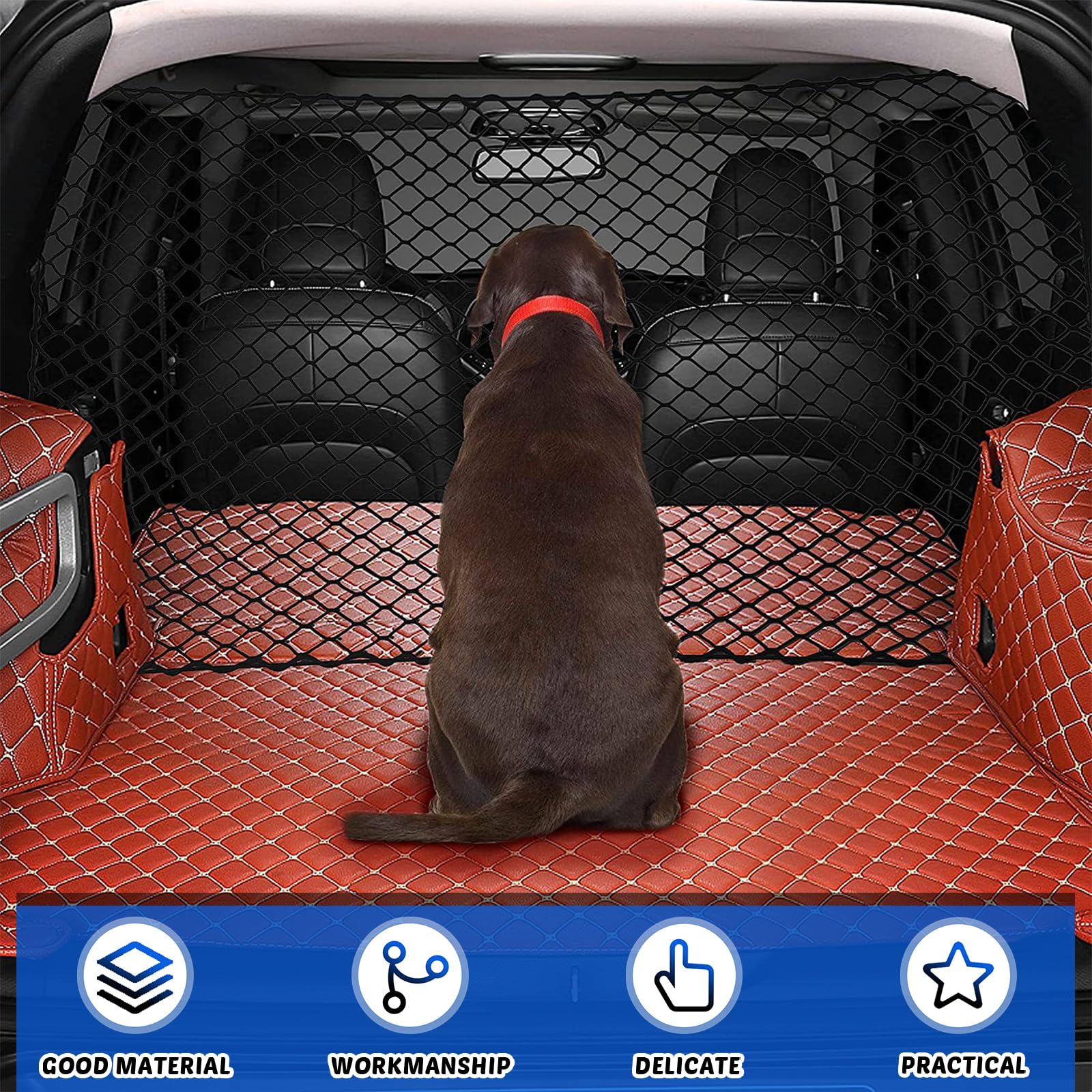 GOMETY Schutzgitter Auto Barriere Trennnetz, 120x90 cm Hundegitter für Kofferraum, Doppelschicht Polypropylen mit 4 Haken, Universelles Hunde, Absperrnetz für Haustiersicherheit, Auto-Trennwand