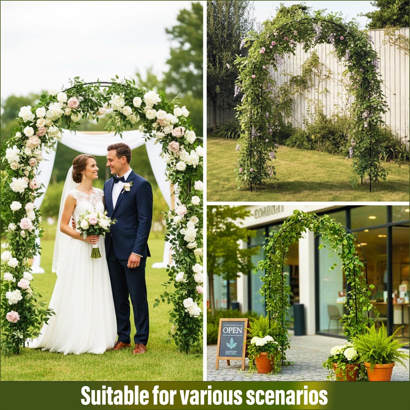 Metal Pergola Arbor 7'6"Wide x 6'5'High/4'6"Wide x 7'10"High,Assemble Freely 2 Sizes,Wide Wedding Garden Arbor Bridal Party Decoration Arbor